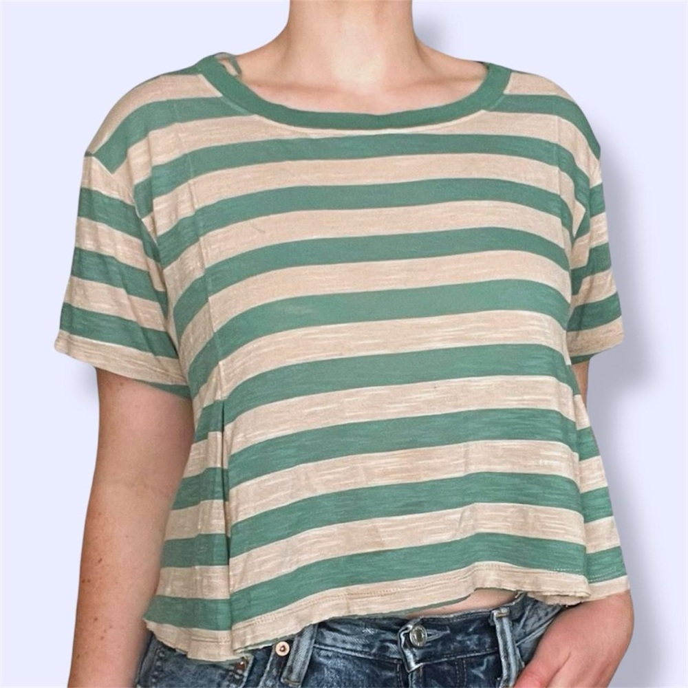 Striped Green and Cream Women's Crop Tee
